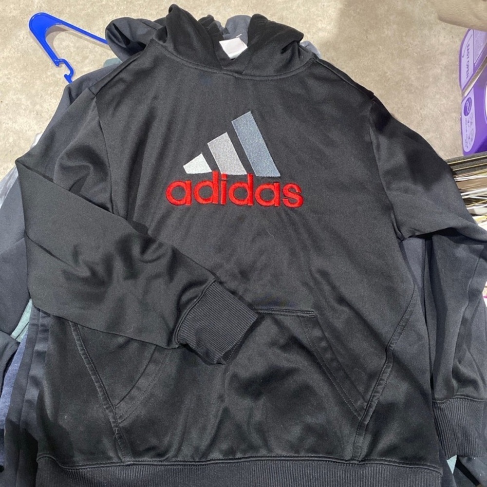 Adidas boys  Black Hoodie with Red Logo size large